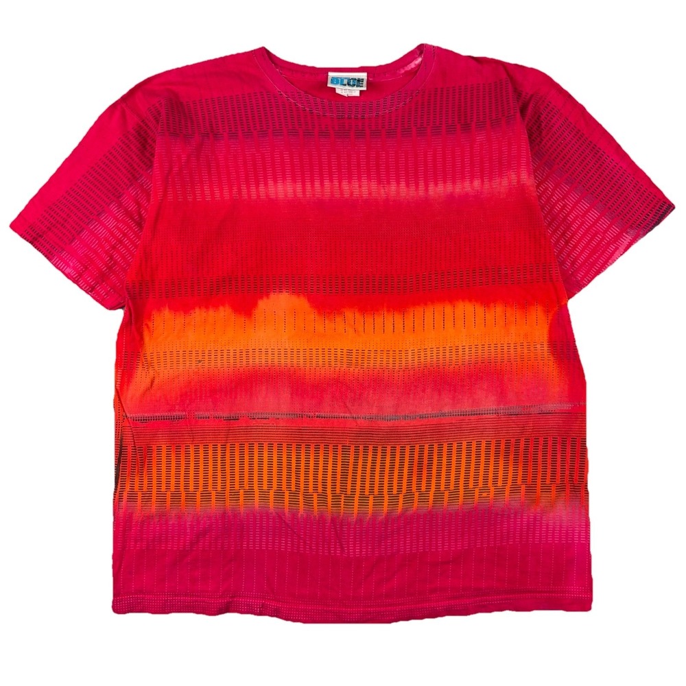 Vintage T Shirt‎ Mens XL Pink Orange Abstract Stripe Surf Heavy Cotton 90s USA